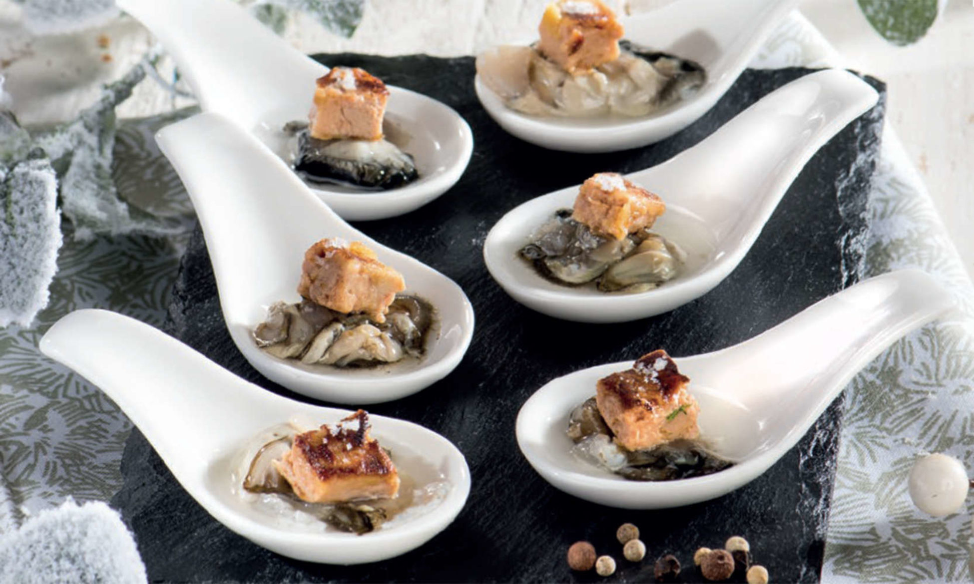 recette Cuillères apéritives aux huîtres et foie gras poêlé